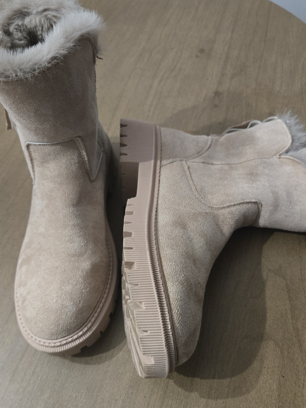 SHEIN Beige Faux Suede Fur-Lined Winter Boots